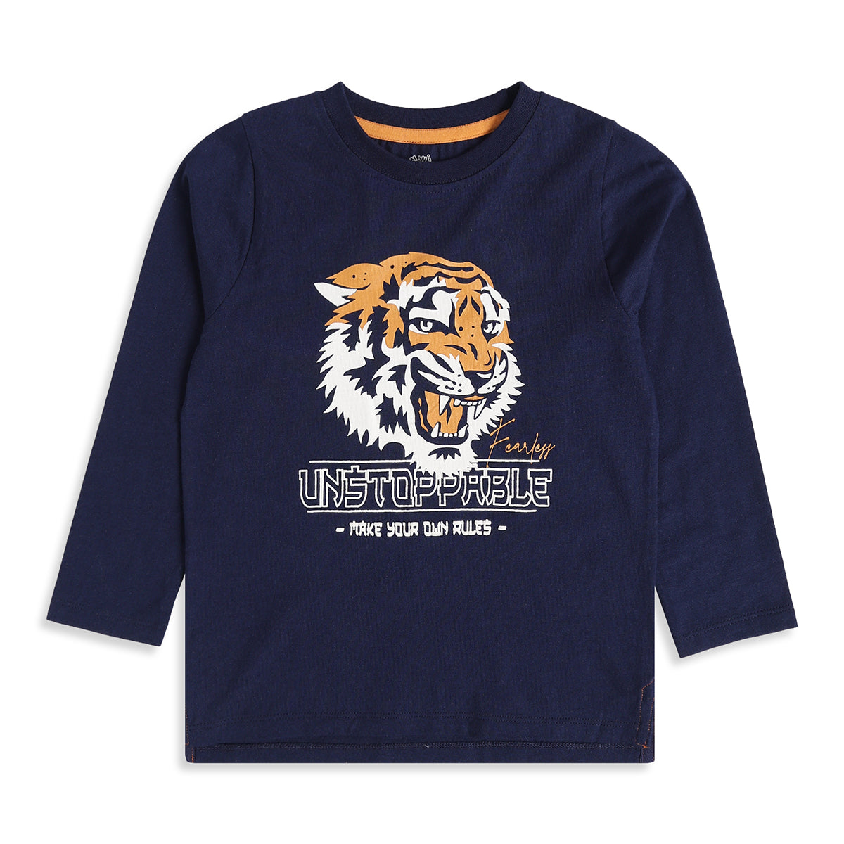 Boys Navy Blue Cotton Tiger Graphic T-Shirt Regular Fit Casual Kids T-Shirt