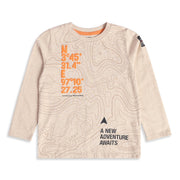 Boys Beige Cotton Adventure Graphic T Shirt Full Sleeve Casual Wear