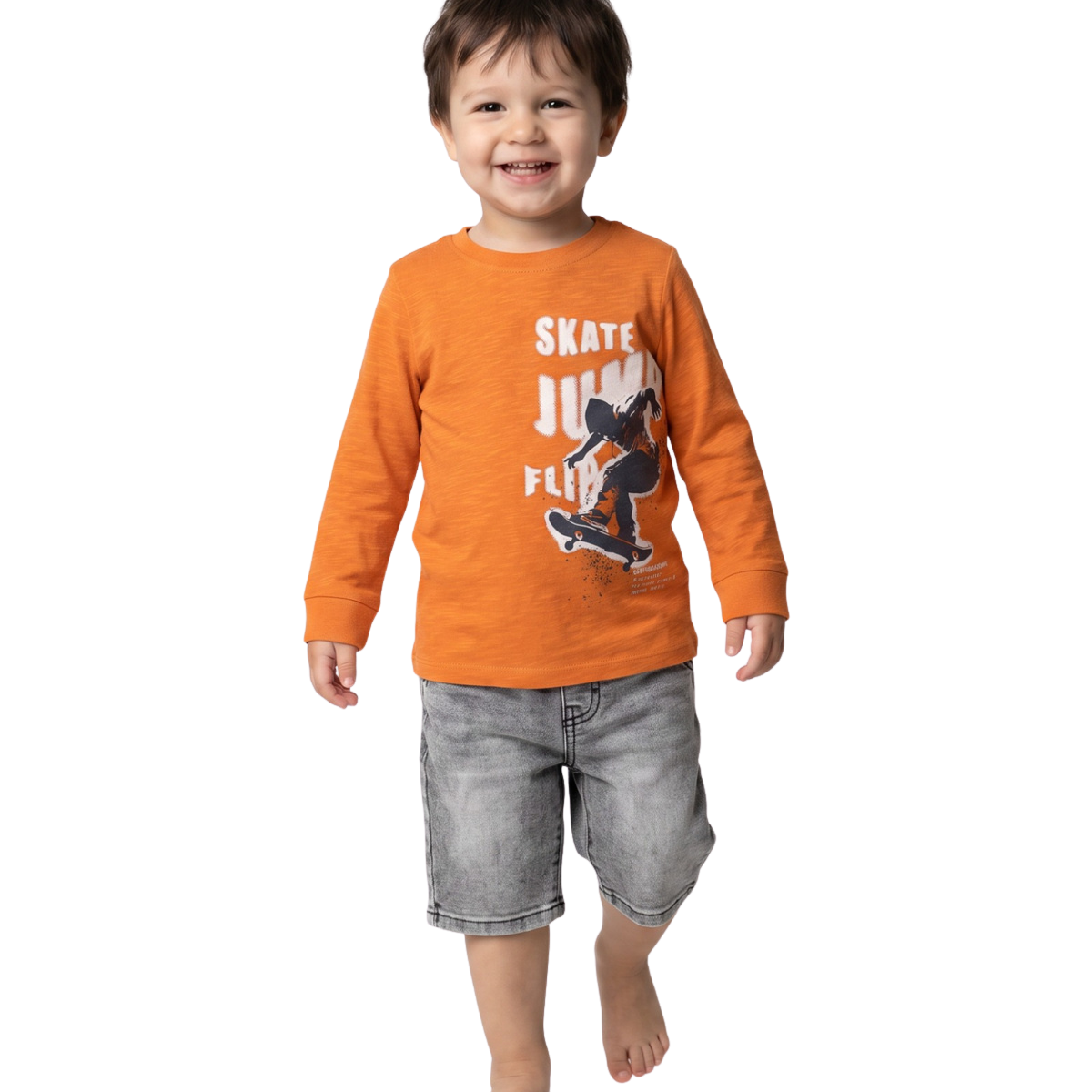 Boys Orange Cotton Skateboard Graphic T Shirt Casual Kids T Shirt