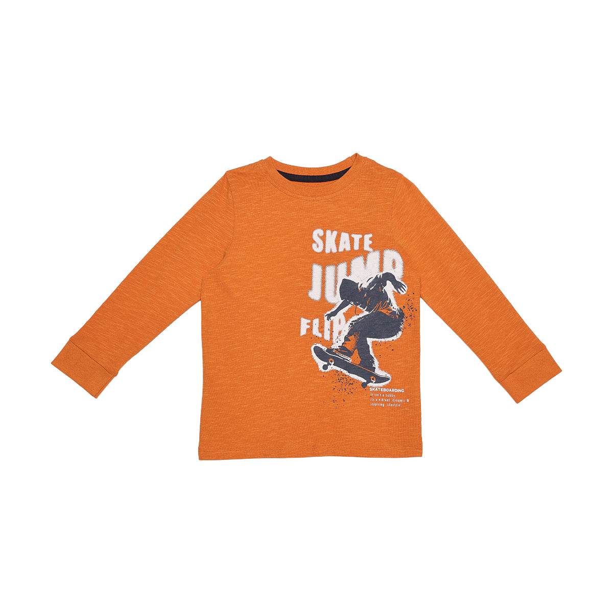 Boys Orange Cotton Skateboard Graphic T-Shirt Regular Fit Casual Kids T-Shirt