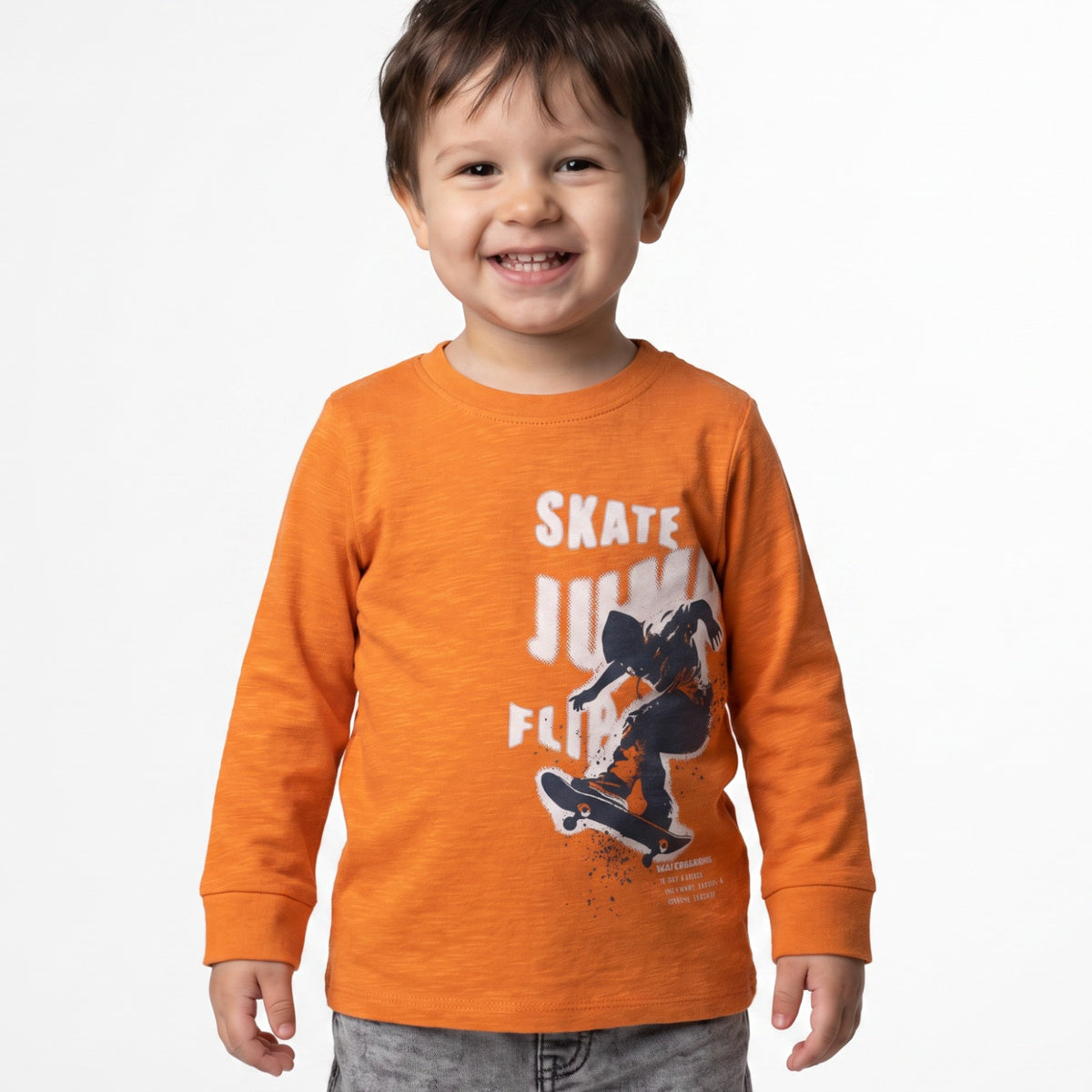 Boys Orange Cotton Skateboard Graphic T-Shirt Regular Fit Casual Kids T-Shirt