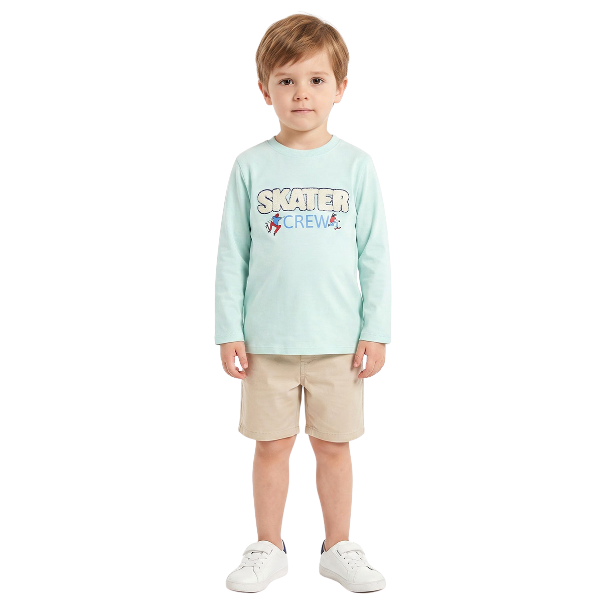 Boys Mint Green Cotton Blend Skater Applique T Shirt Regular Fit