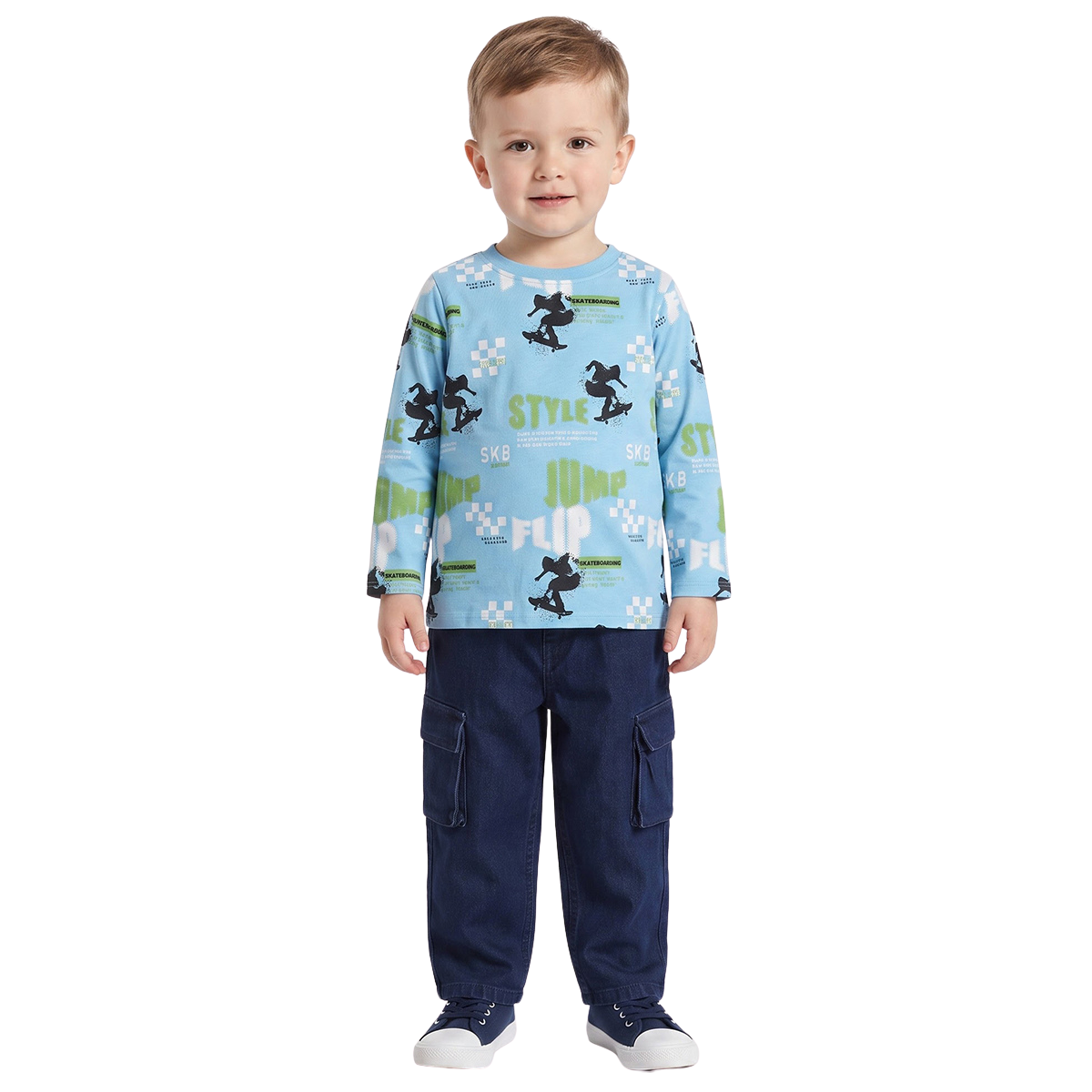 Boys Sky Blue Cotton Skateboard Print T Shirt Casual Kids T Shirt