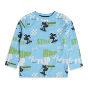 Boys Sky Blue Cotton Skateboard Print T-Shirt Regular Fit Casual Kids T-Shirt