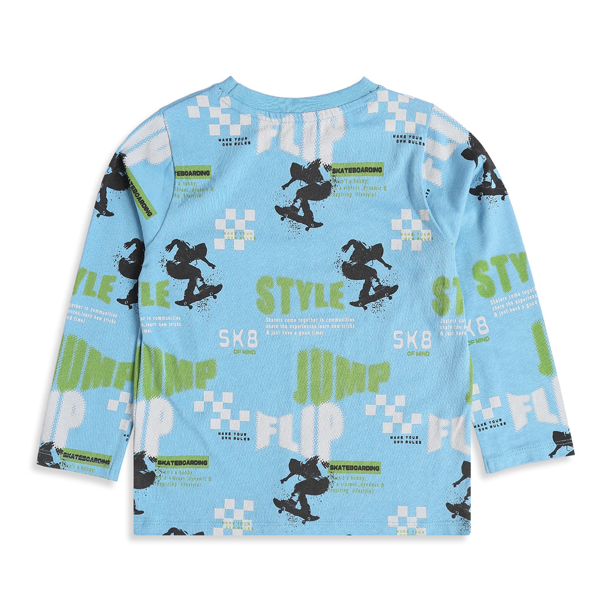 Boys Sky Blue Cotton Skateboard Print T-Shirt Regular Fit Casual Kids T-Shirt