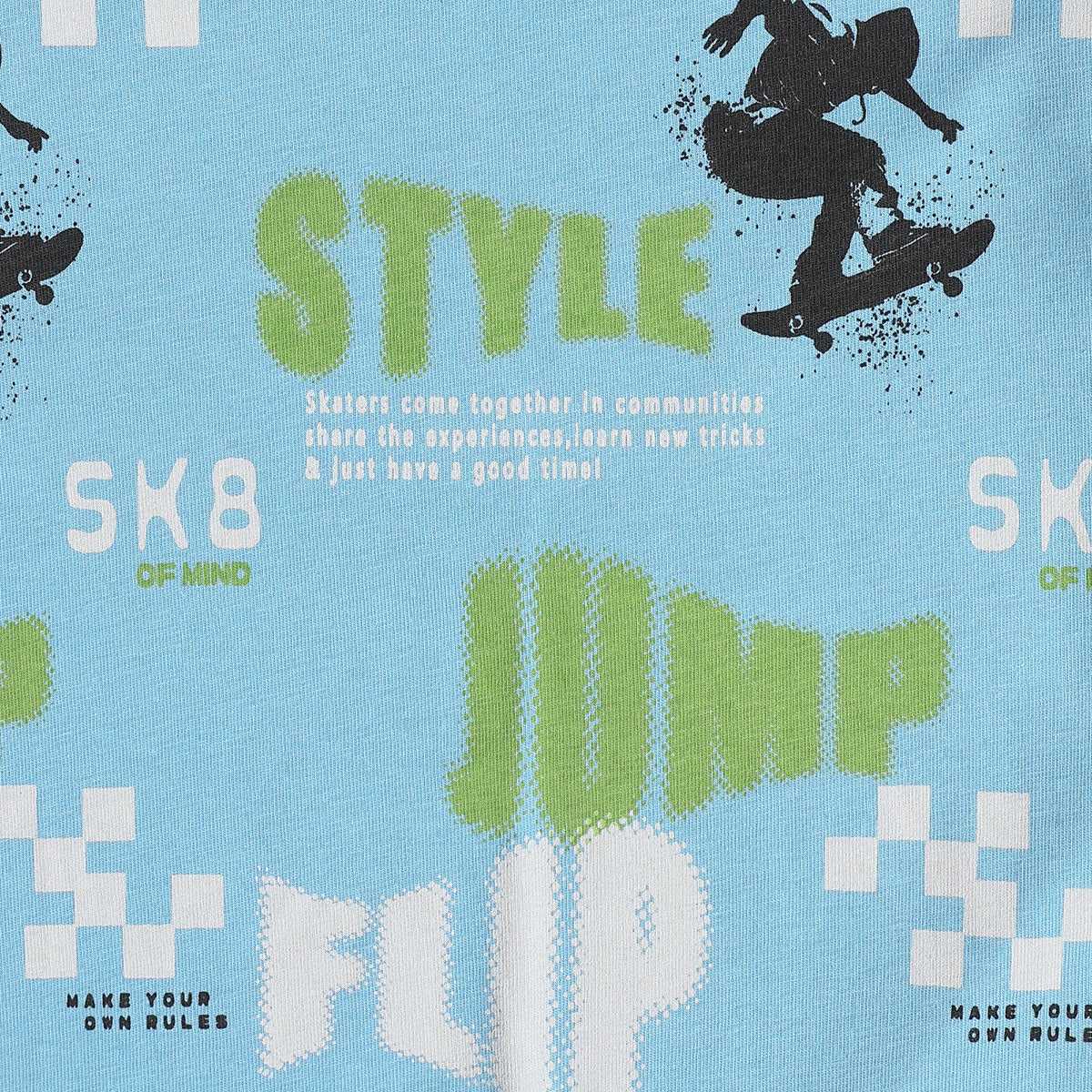 Boys Sky Blue Cotton Skateboard Print T-Shirt Regular Fit Casual Kids T-Shirt