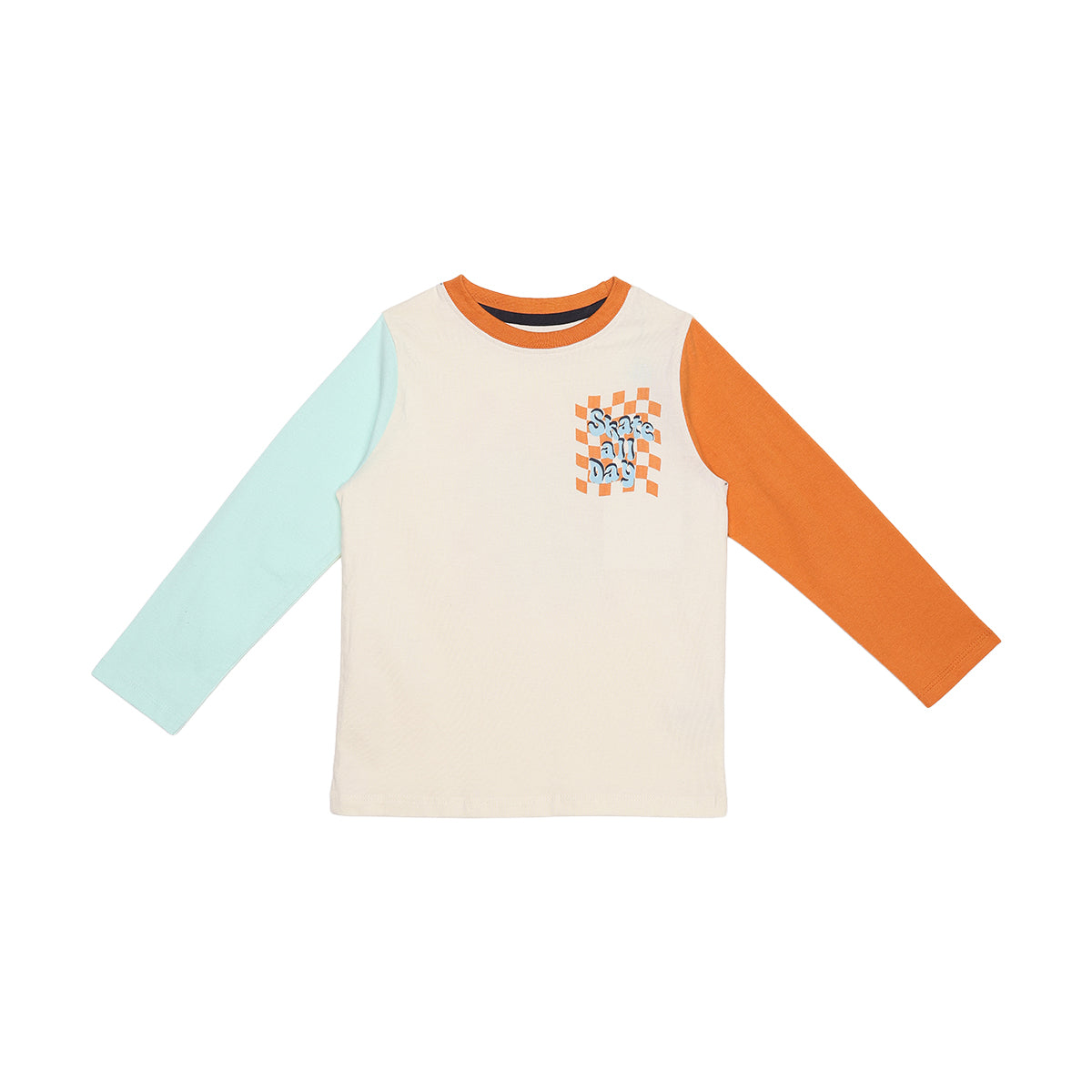 Boys Cream Orange and Light Blue Cotton Slogan T-Shirt Regular Fit Casual Kids T-Shirt