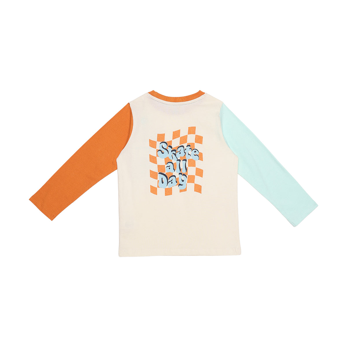 Boys Cream Orange and Light Blue Cotton Slogan T-Shirt Regular Fit Casual Kids T-Shirt