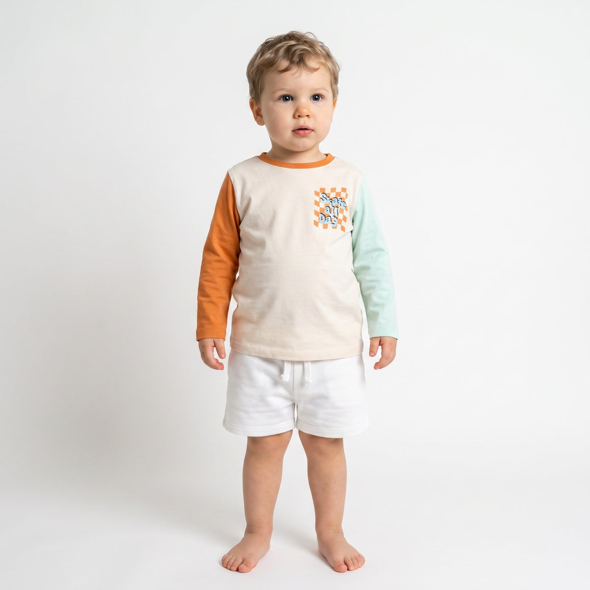 Boys Cream Orange and Light Blue Cotton Slogan T-Shirt Regular Fit Casual Kids T-Shirt