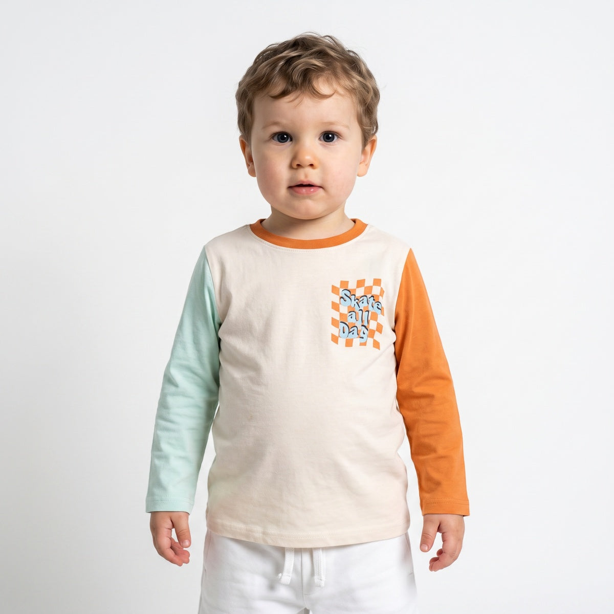 Boys Cream Orange and Light Blue Cotton Slogan T-Shirt Regular Fit Casual Kids T-Shirt