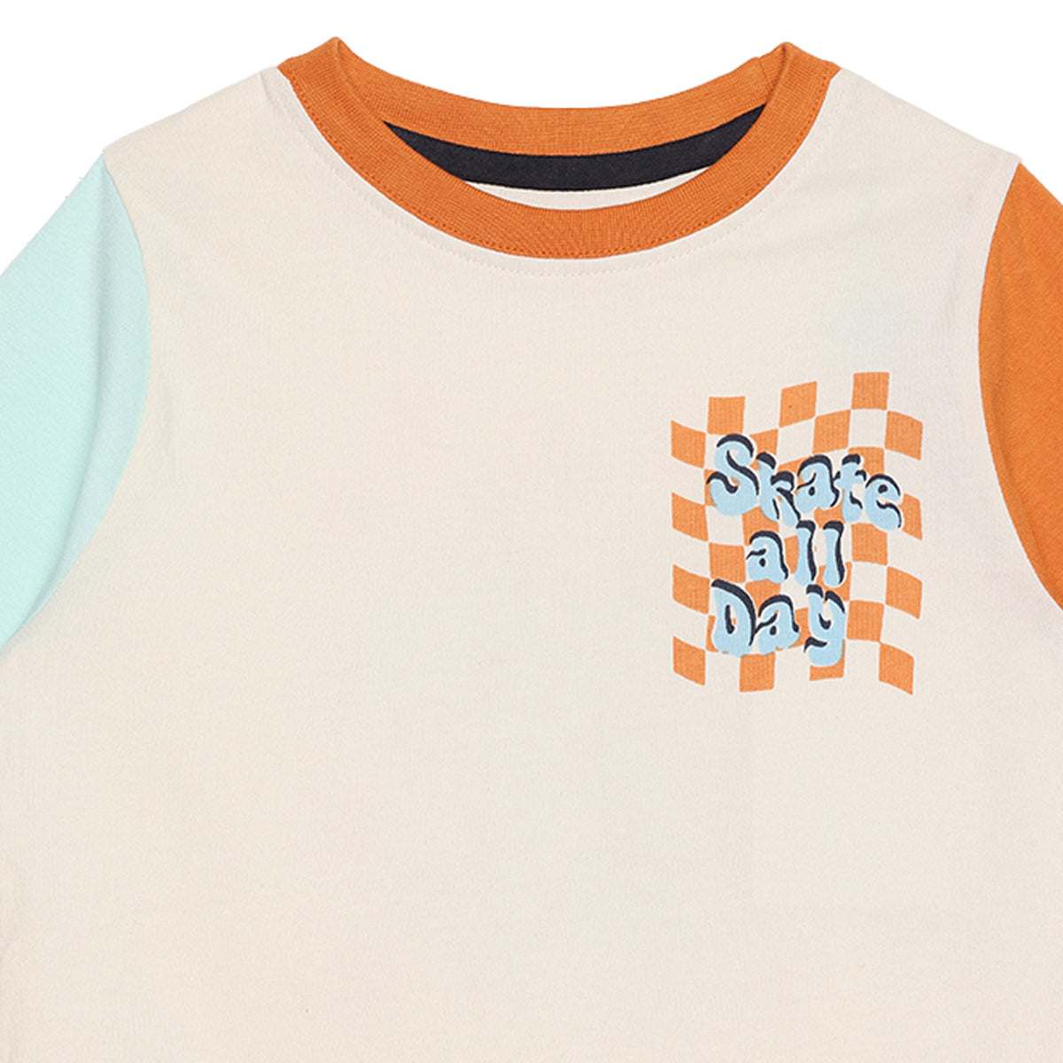Boys Cream Orange and Light Blue Cotton Slogan T-Shirt Regular Fit Casual Kids T-Shirt