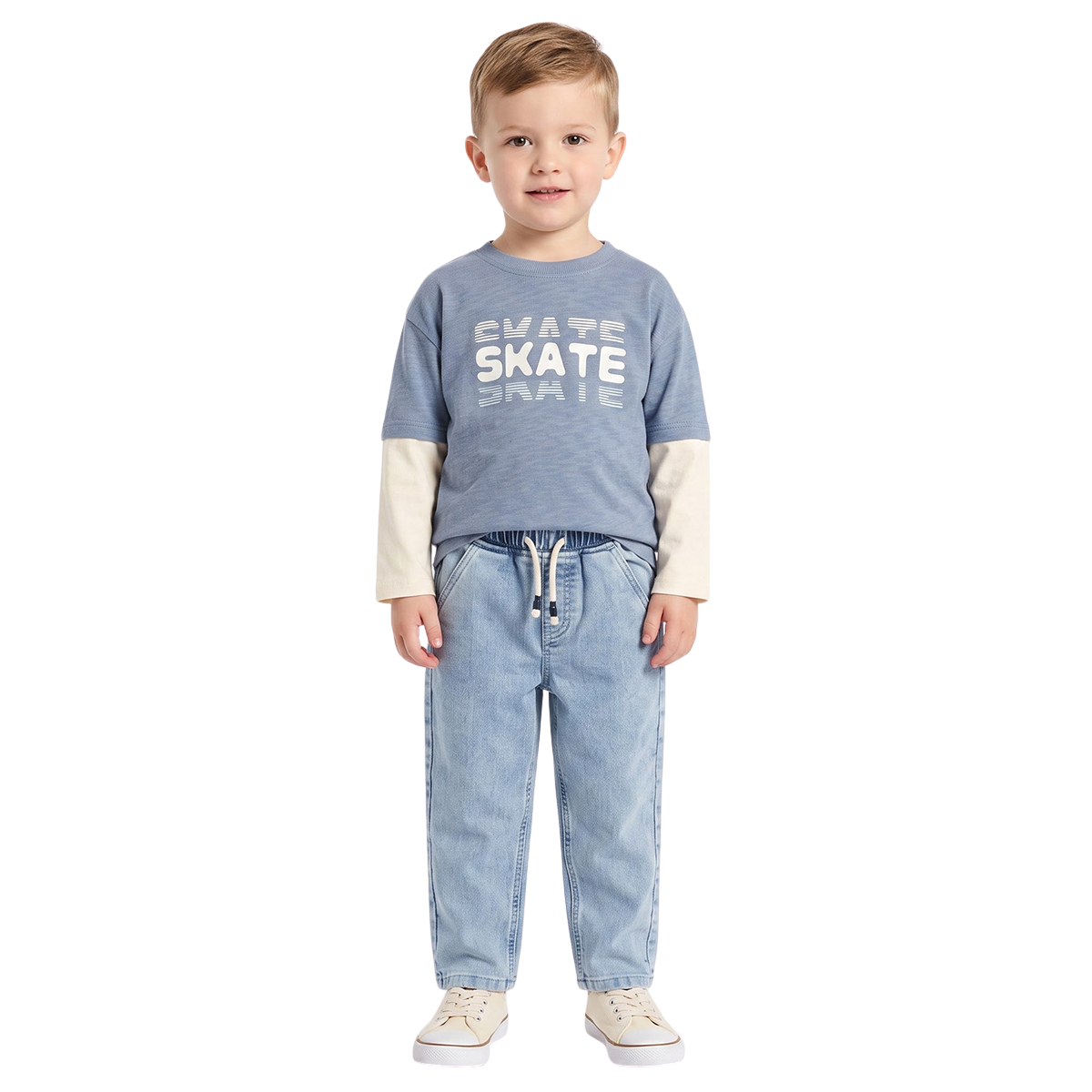 Boys Blue and Cream Cotton Skate Graphic T Shirt Casual Kids T Shirt