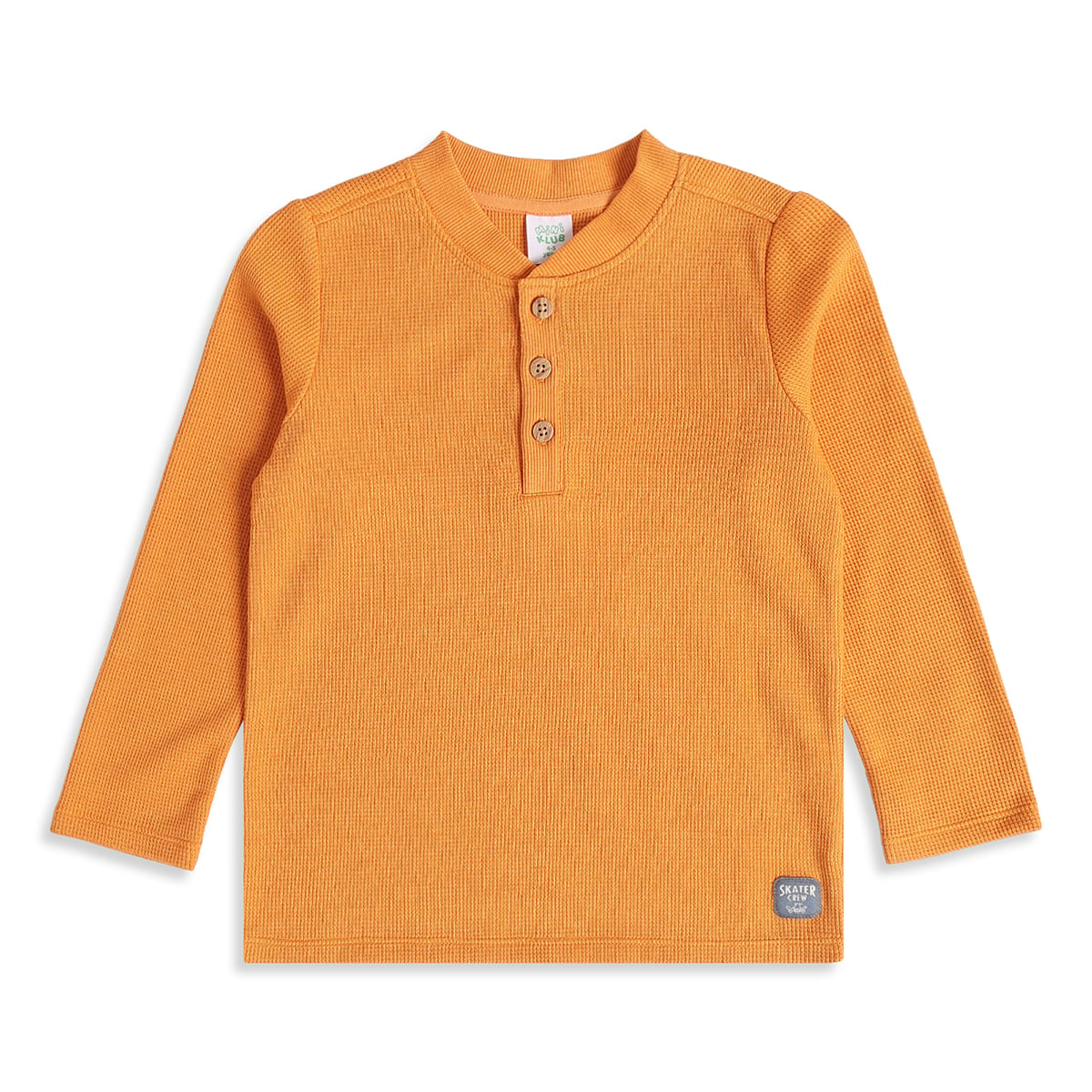 Baby Boys Mustard Cotton Blend Textured Henley T-Shirt Regular Fit Casual Wear