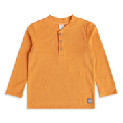 Baby Boys Mustard Cotton Blend Textured Henley T-Shirt Regular Fit Casual Wear