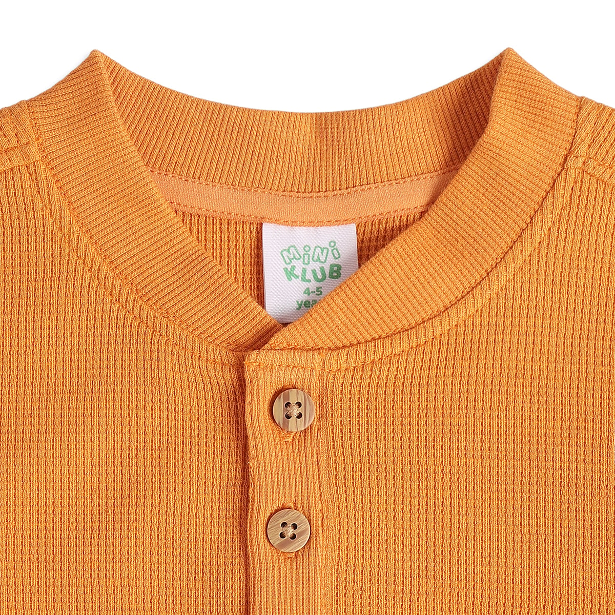 Baby Boys Mustard Cotton Blend Textured Henley T-Shirt Regular Fit Casual Wear