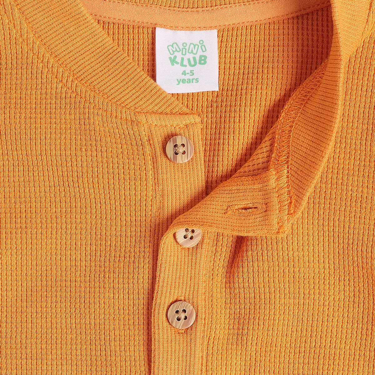 Baby Boys Mustard Cotton Blend Textured Henley T-Shirt Regular Fit Casual Wear