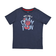 Boys Navy Blue Cotton Basketball Graphic T-Shirt Regular Fit Casual Kids T-Shirt