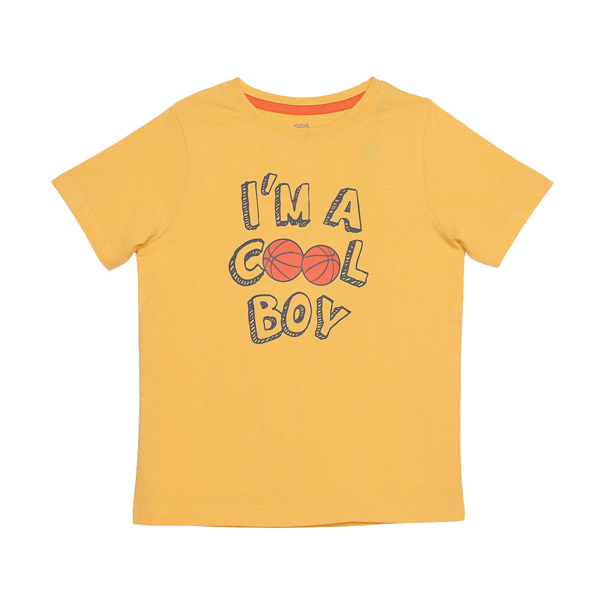 Boys Mustard Yellow Cotton Basketball Graphic T-Shirt Regular Fit Casual Kids T-Shirt