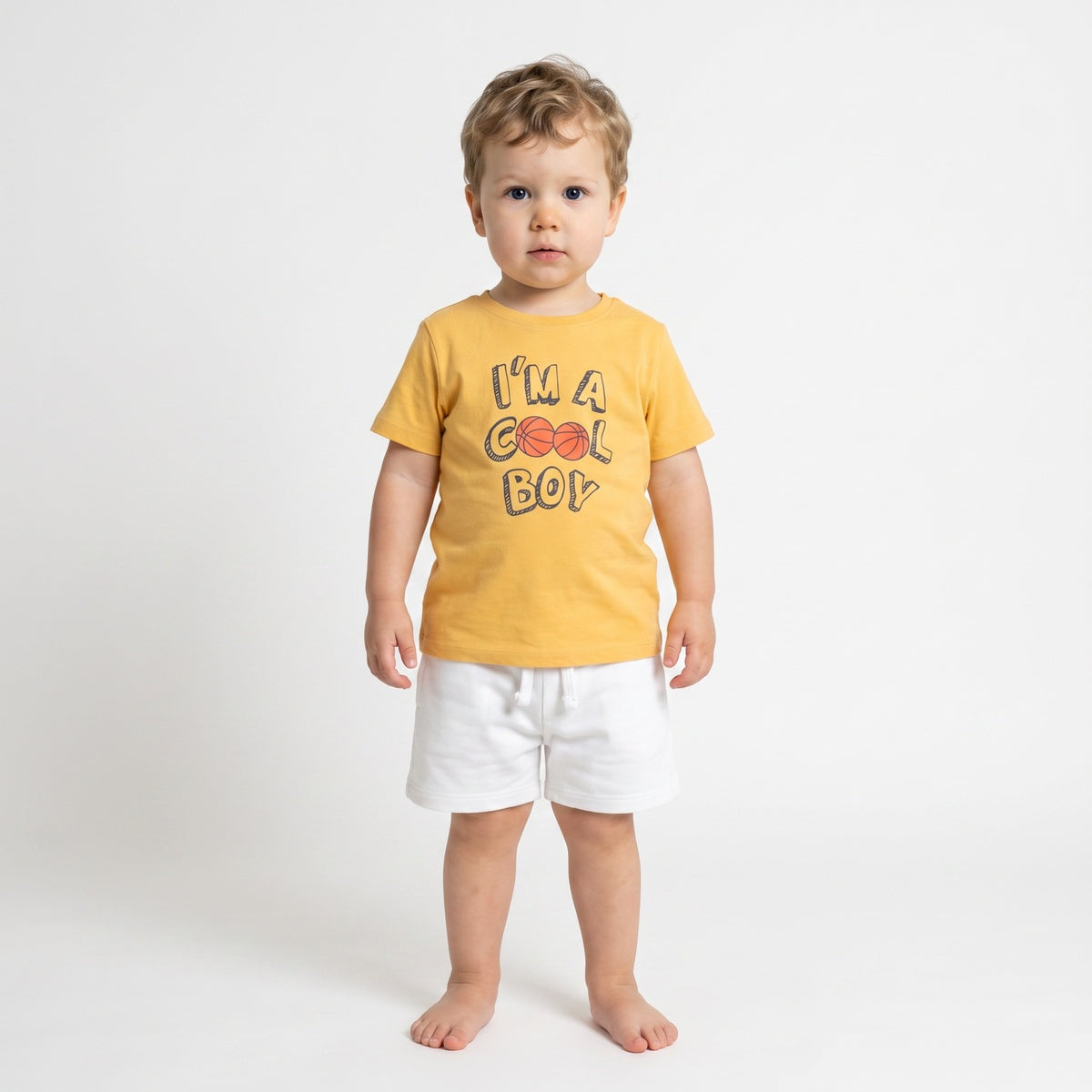 Boys Mustard Yellow Cotton Basketball Graphic T-Shirt Regular Fit Casual Kids T-Shirt
