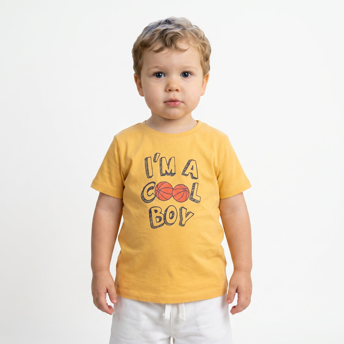 Boys Mustard Yellow Cotton Basketball Graphic T-Shirt Regular Fit Casual Kids T-Shirt
