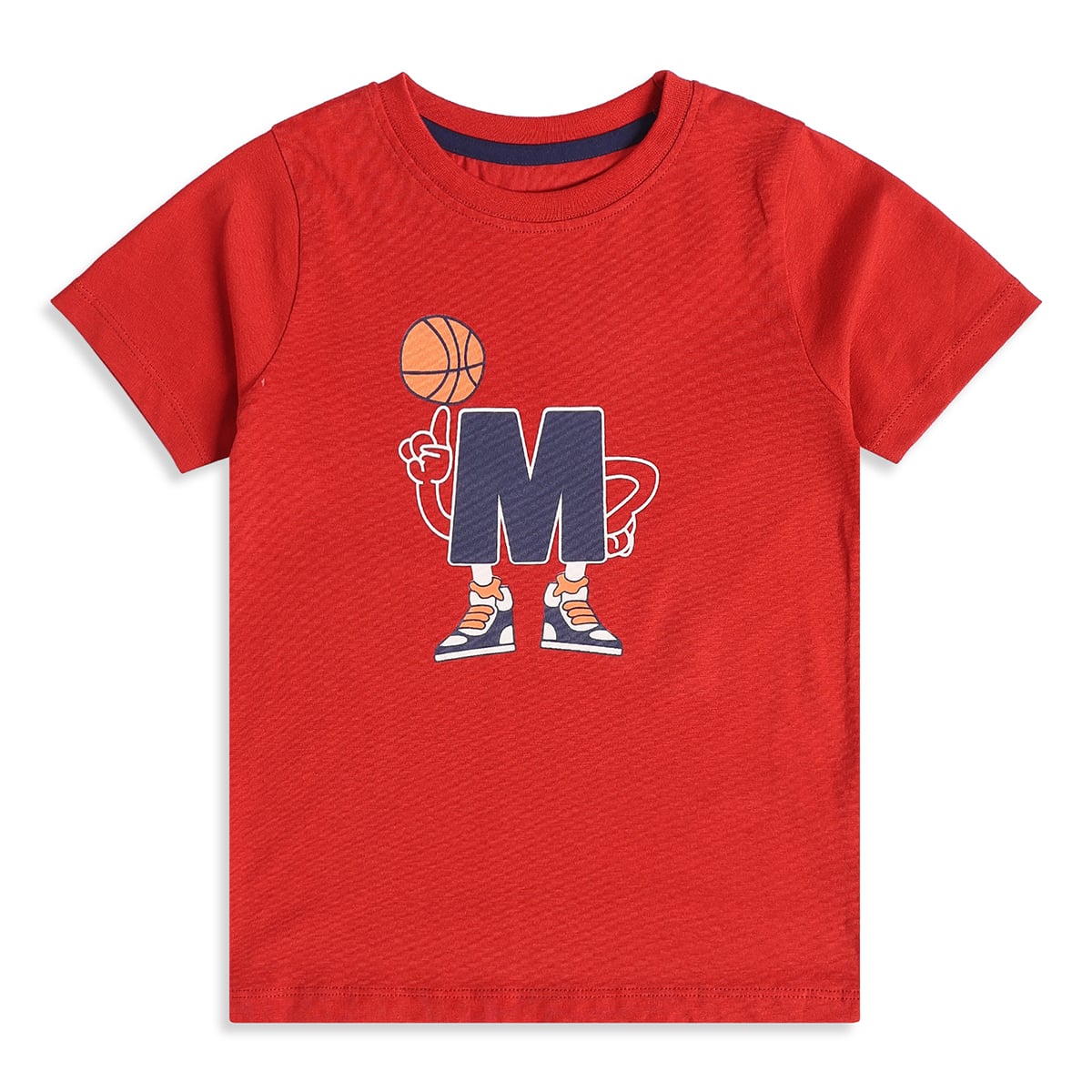 Baby Boys Red Cotton Blend Basketball Graphic T-Shirt Regular Fit Casual Wear