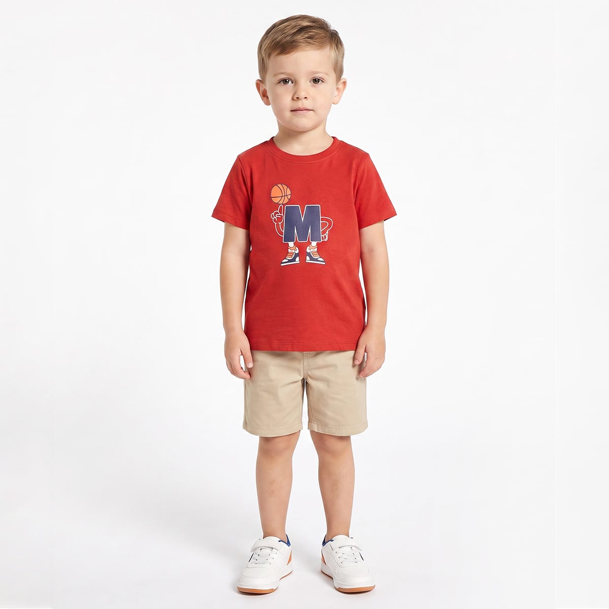 Baby Boys Red Cotton Blend Basketball Graphic T-Shirt Regular Fit Casual Wear