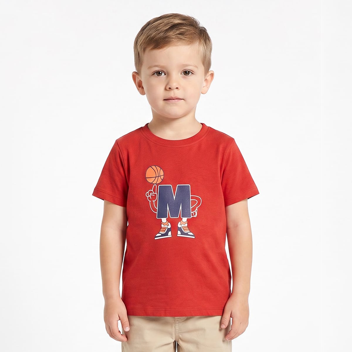 Baby Boys Red Cotton Blend Basketball Graphic T-Shirt Regular Fit Casual Wear