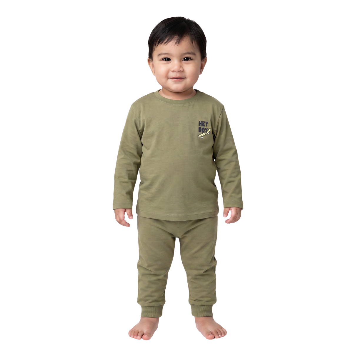 Boys Olive Green Cotton Skateboard Graphic T Shirt Casual Kids T Shirt