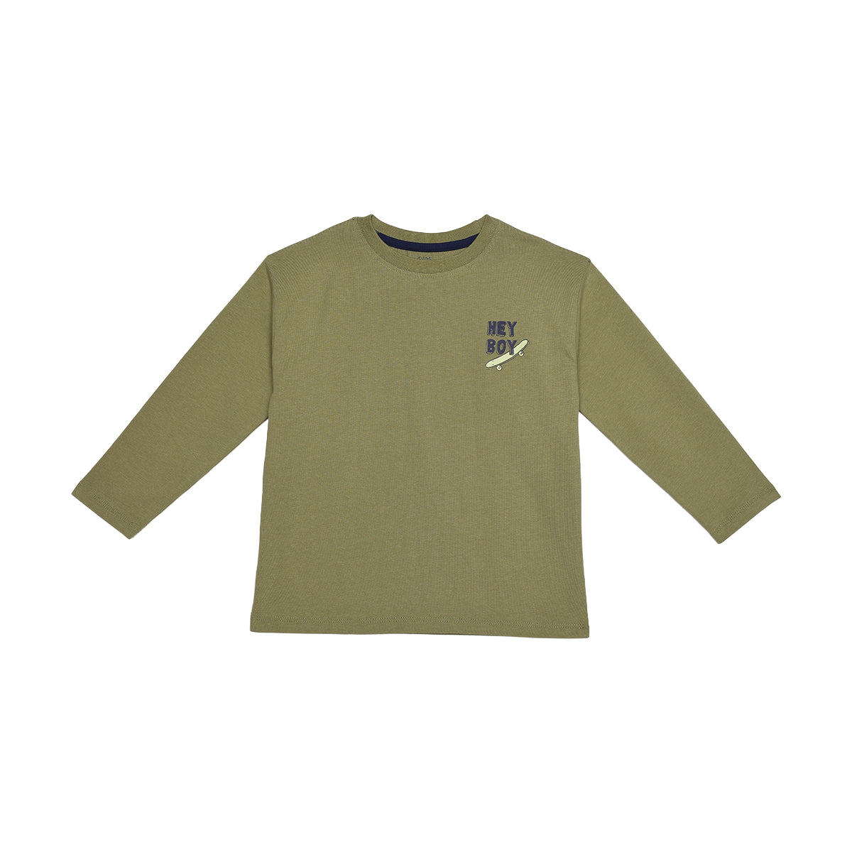 Boys Olive Green Cotton Skateboard Graphic T-Shirt Regular Fit Casual Kids T-Shirt