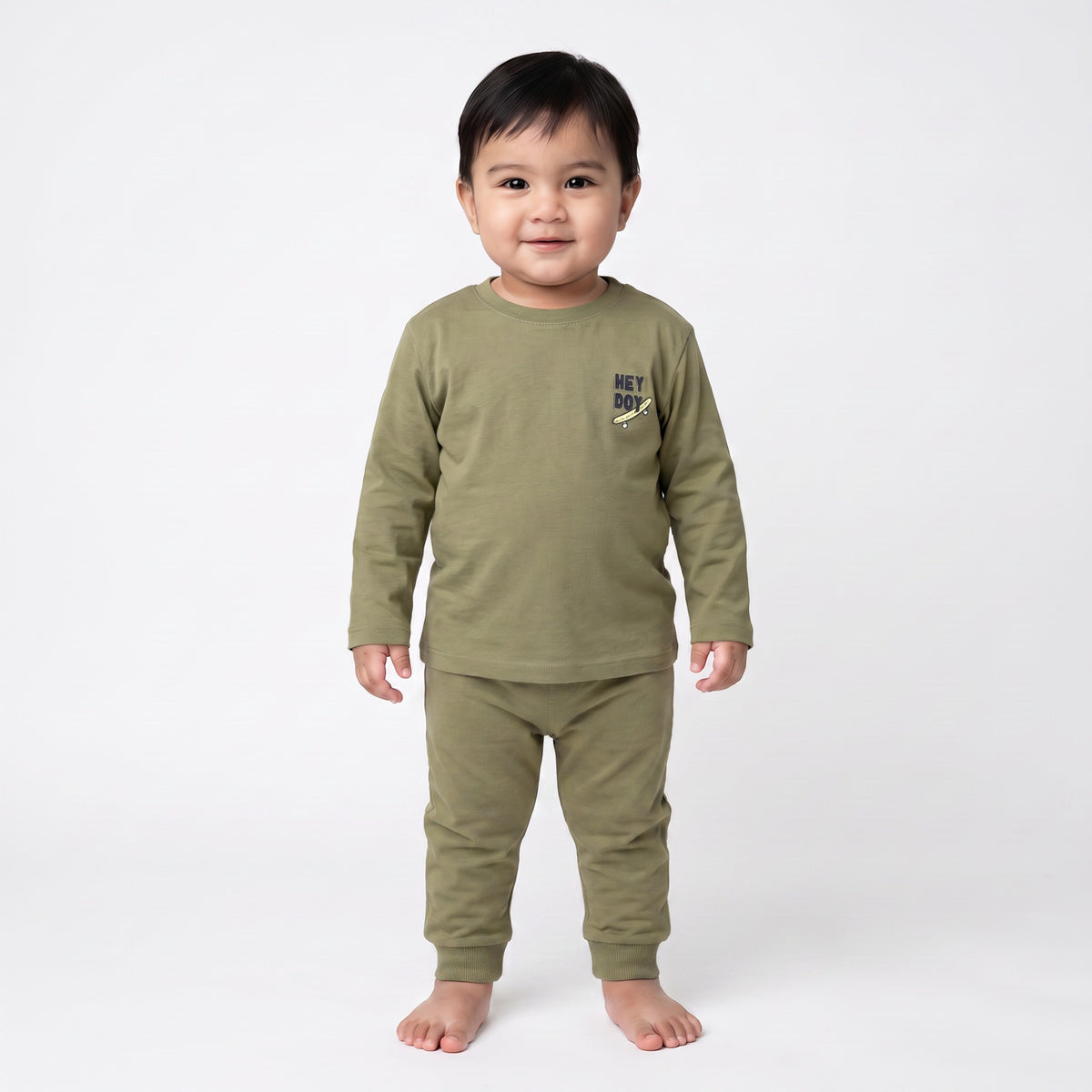 Boys Olive Green Cotton Skateboard Graphic T-Shirt Regular Fit Casual Kids T-Shirt