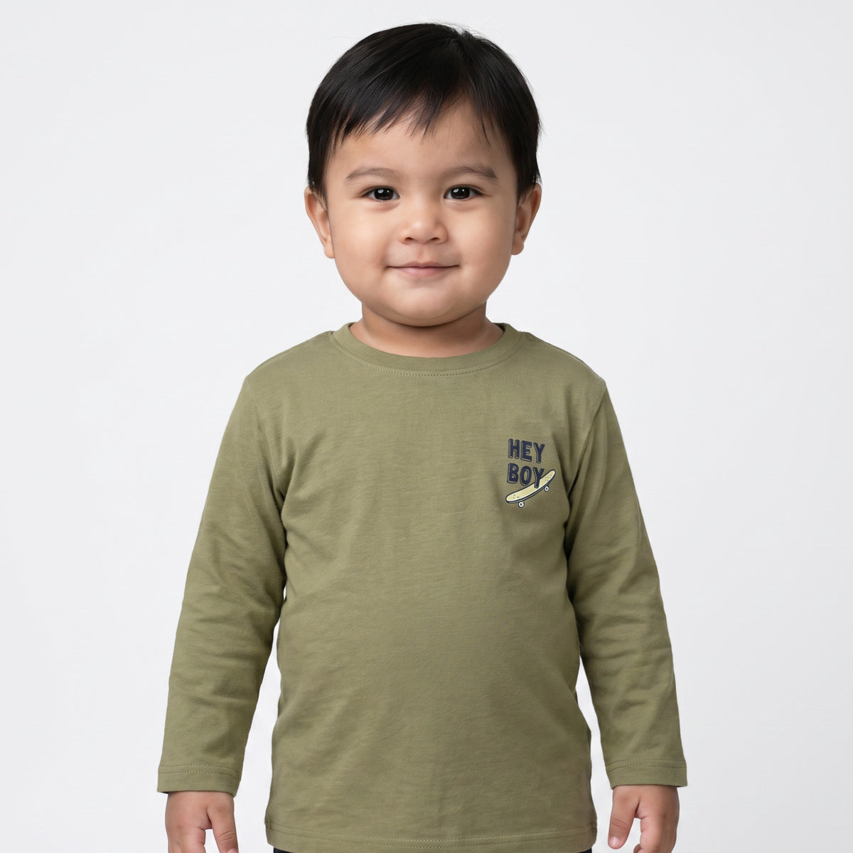 Boys Olive Green Cotton Skateboard Graphic T-Shirt Regular Fit Casual Kids T-Shirt