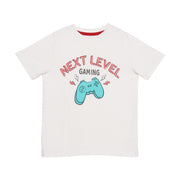 Boys Off White Cotton Gaming Graphic T-Shirt Regular Fit Casual Kids T-Shirt