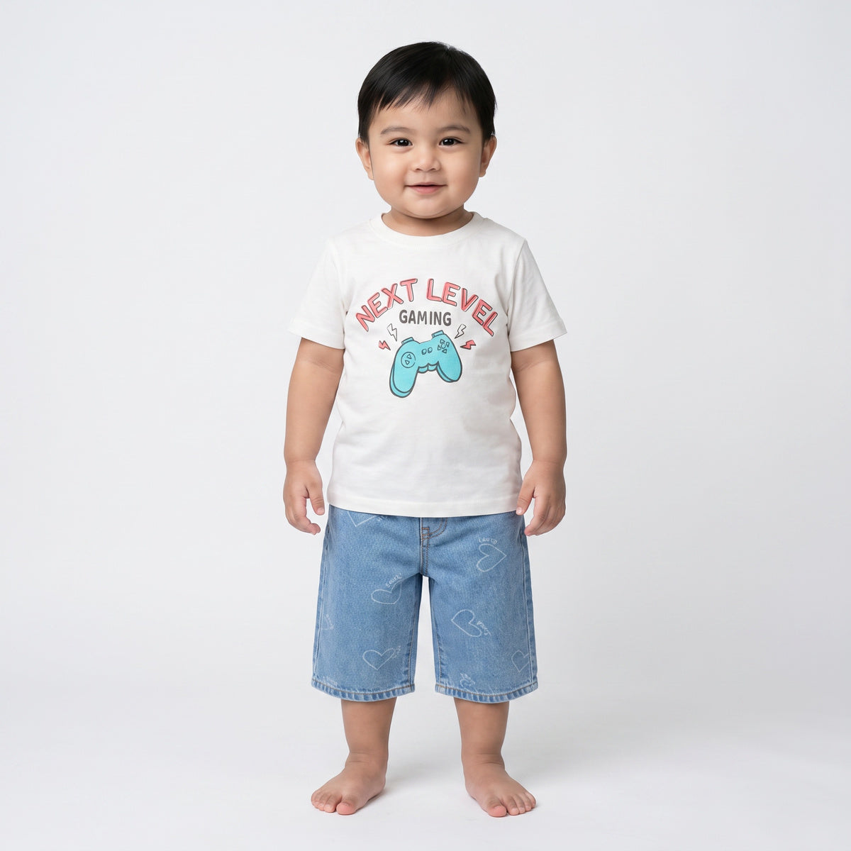 Boys Off White Cotton Gaming Graphic T-Shirt Regular Fit Casual Kids T-Shirt