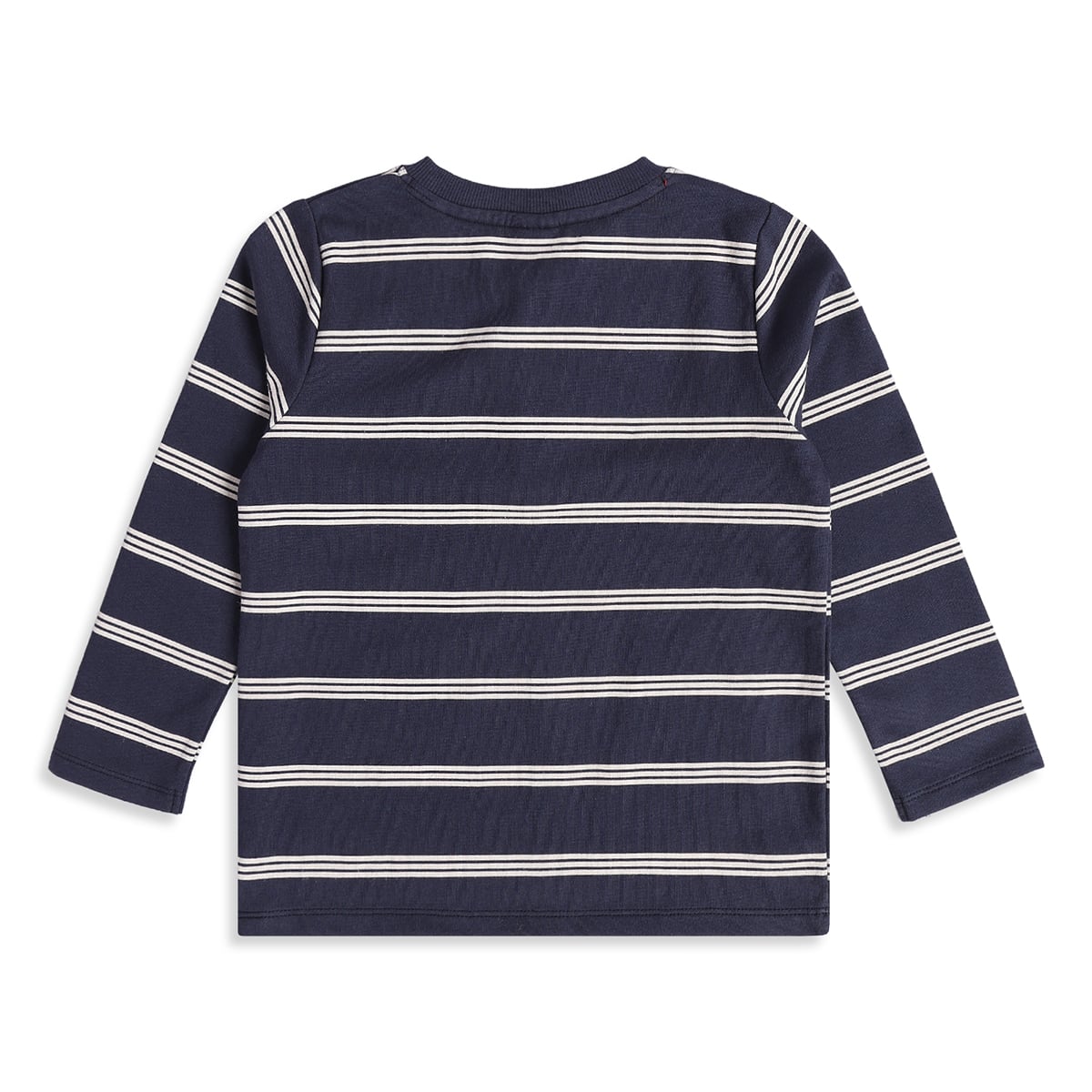 Baby Boys Navy Blue and White Cotton Striped Henley T-Shirt for Casual Wear