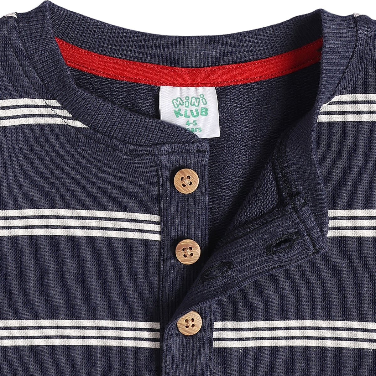 Baby Boys Navy Blue and White Cotton Striped Henley T-Shirt for Casual Wear