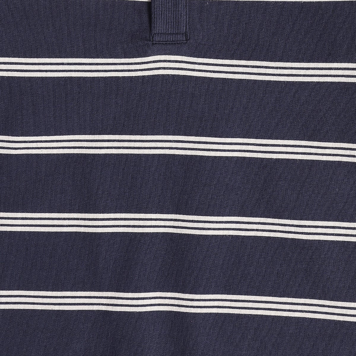 Baby Boys Navy Blue and White Cotton Striped Henley T-Shirt for Casual Wear