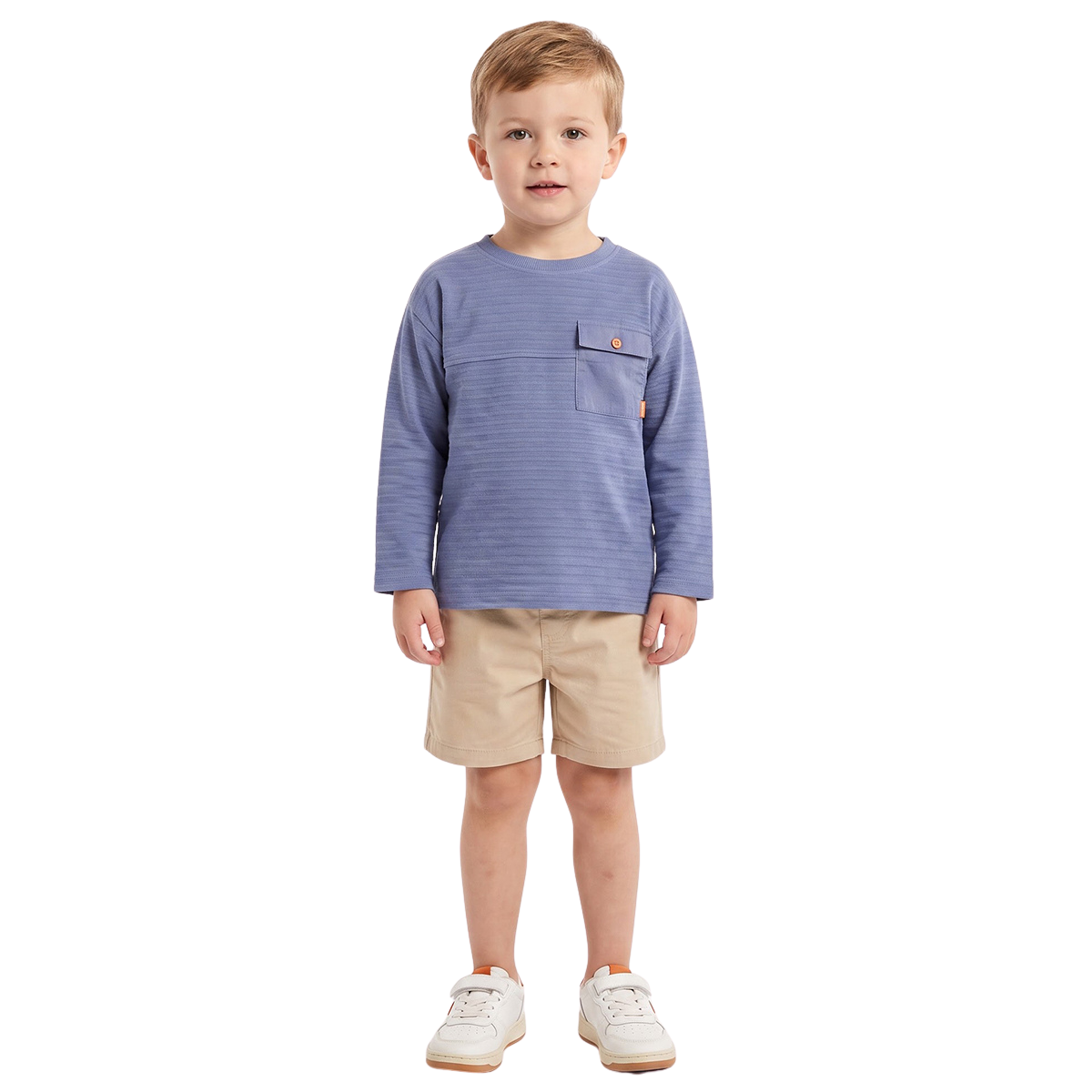 Baby Boys Blue Cotton Blend Textured Chest Pocket T Shirt Regular Fit