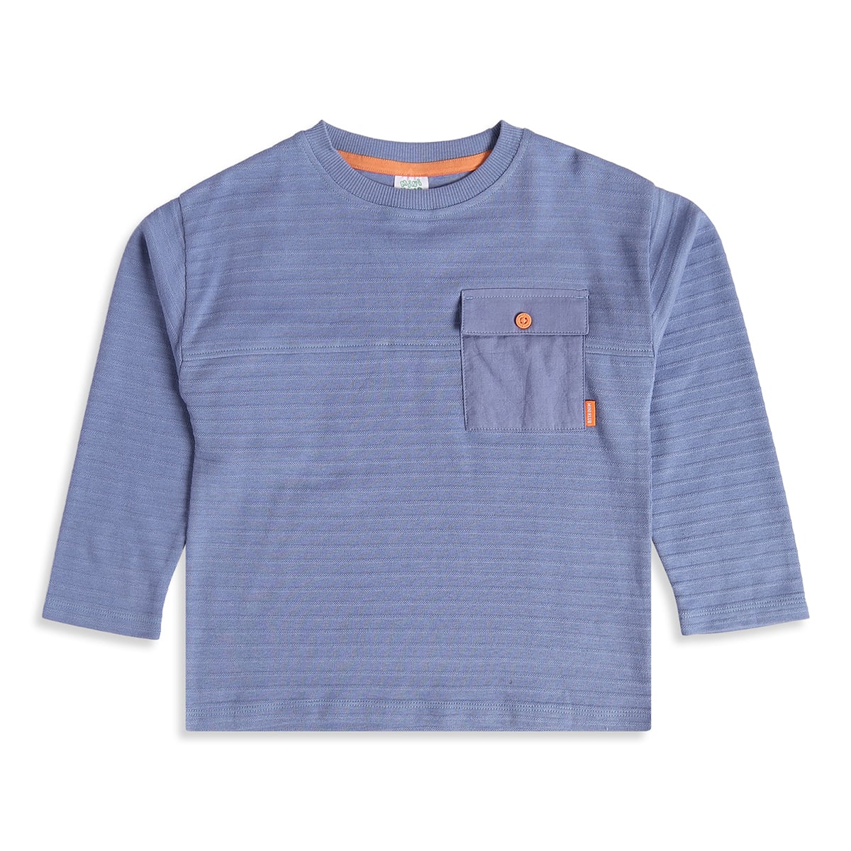 Baby Boys Blue Cotton Blend Textured Chest Pocket T-Shirt Regular Fit Casual Wear