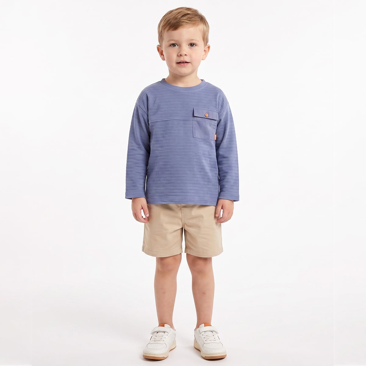 Baby Boys Blue Cotton Blend Textured Chest Pocket T-Shirt Regular Fit Casual Wear