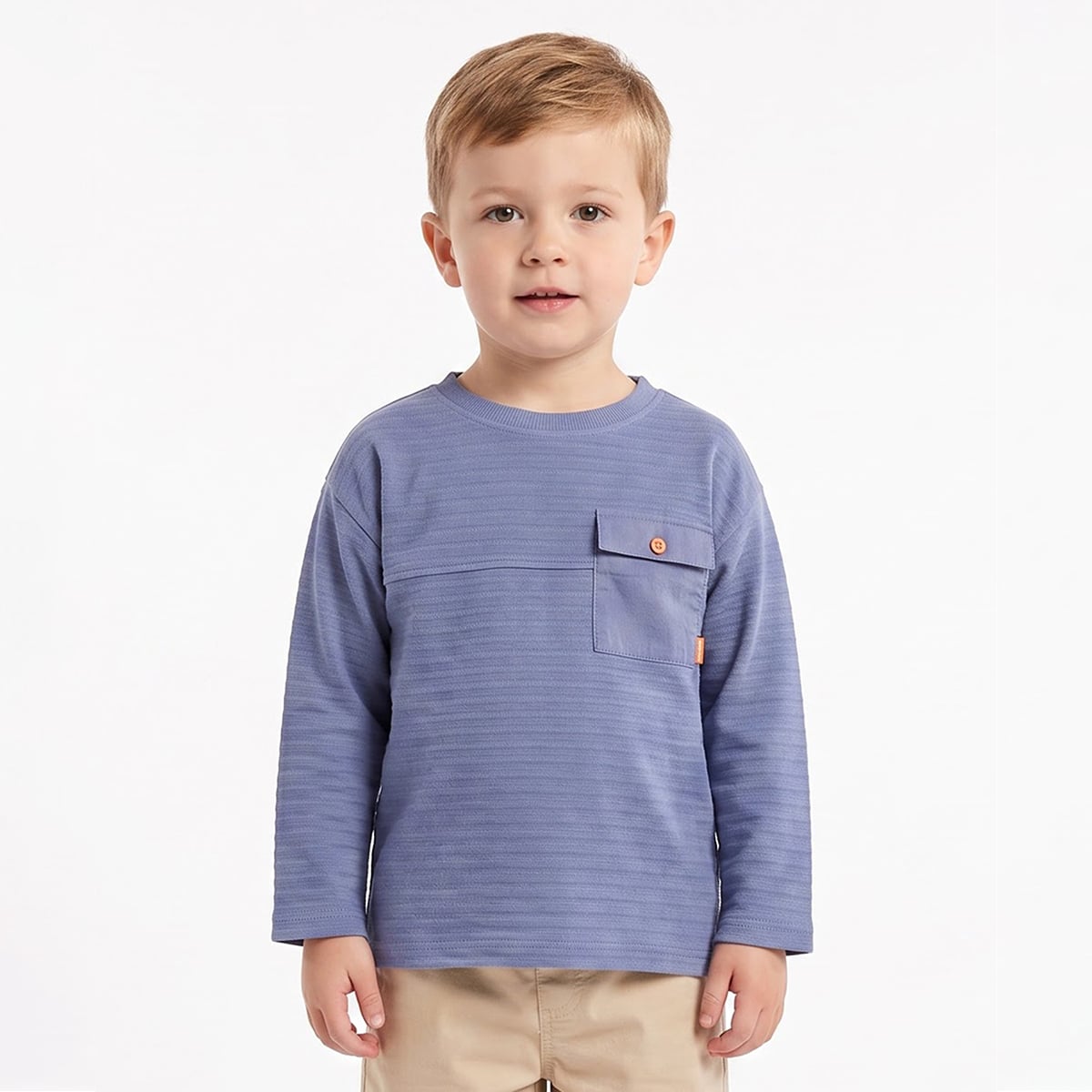 Baby Boys Blue Cotton Blend Textured Chest Pocket T-Shirt Regular Fit Casual Wear