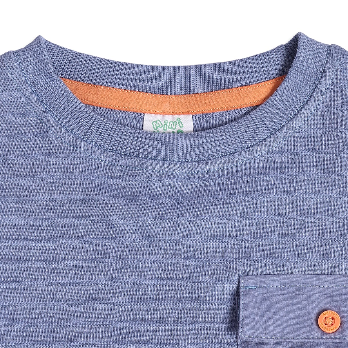 Baby Boys Blue Cotton Blend Textured Chest Pocket T-Shirt Regular Fit Casual Wear