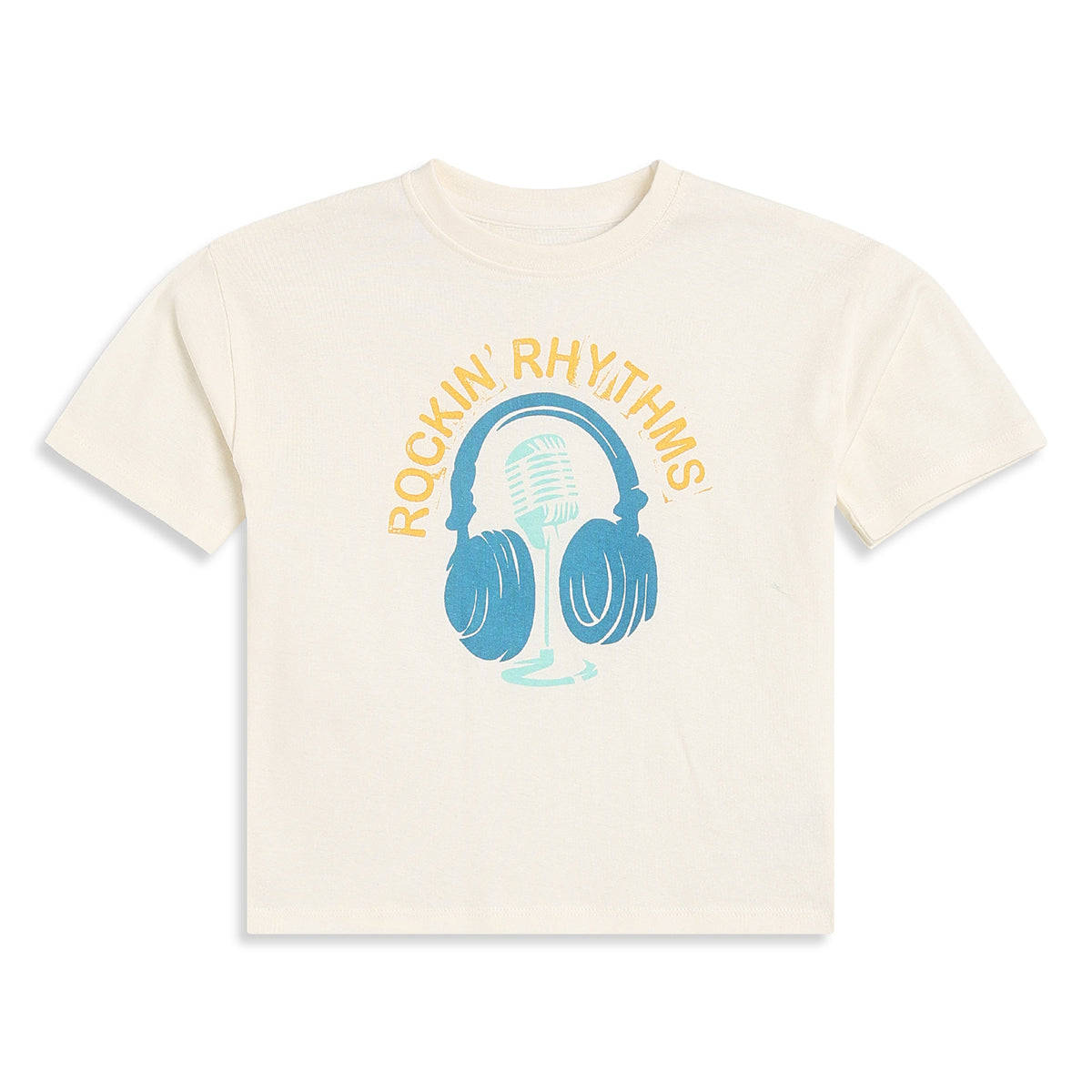 Boys Cream Music Print T-Shirt Regular Fit Casual Wear