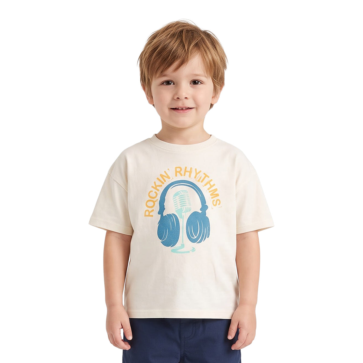 Boys Cream Music Print T-Shirt Regular Fit Casual Wear