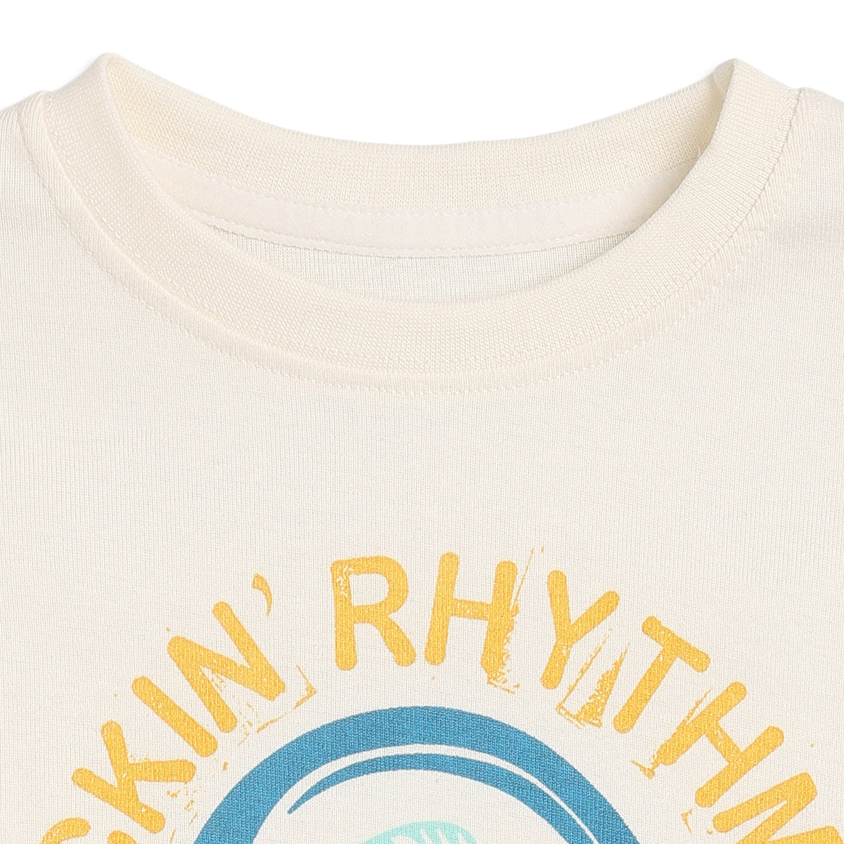 Boys Cream Music Print T-Shirt Regular Fit Casual Wear
