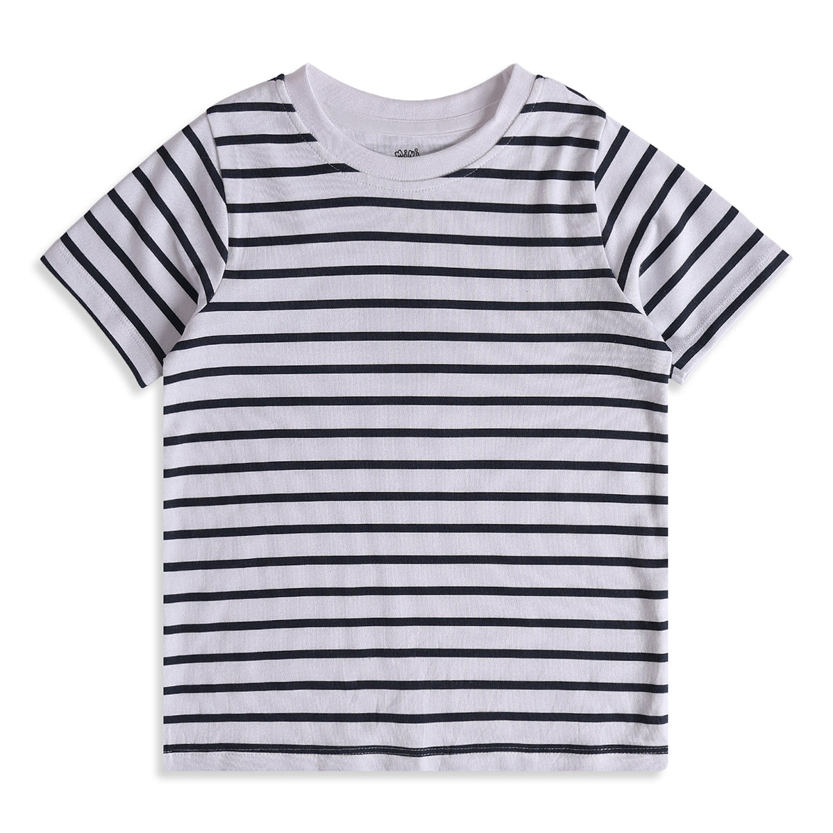 Boys White Black Cotton Striped T-Shirt Regular Fit Casual Wear