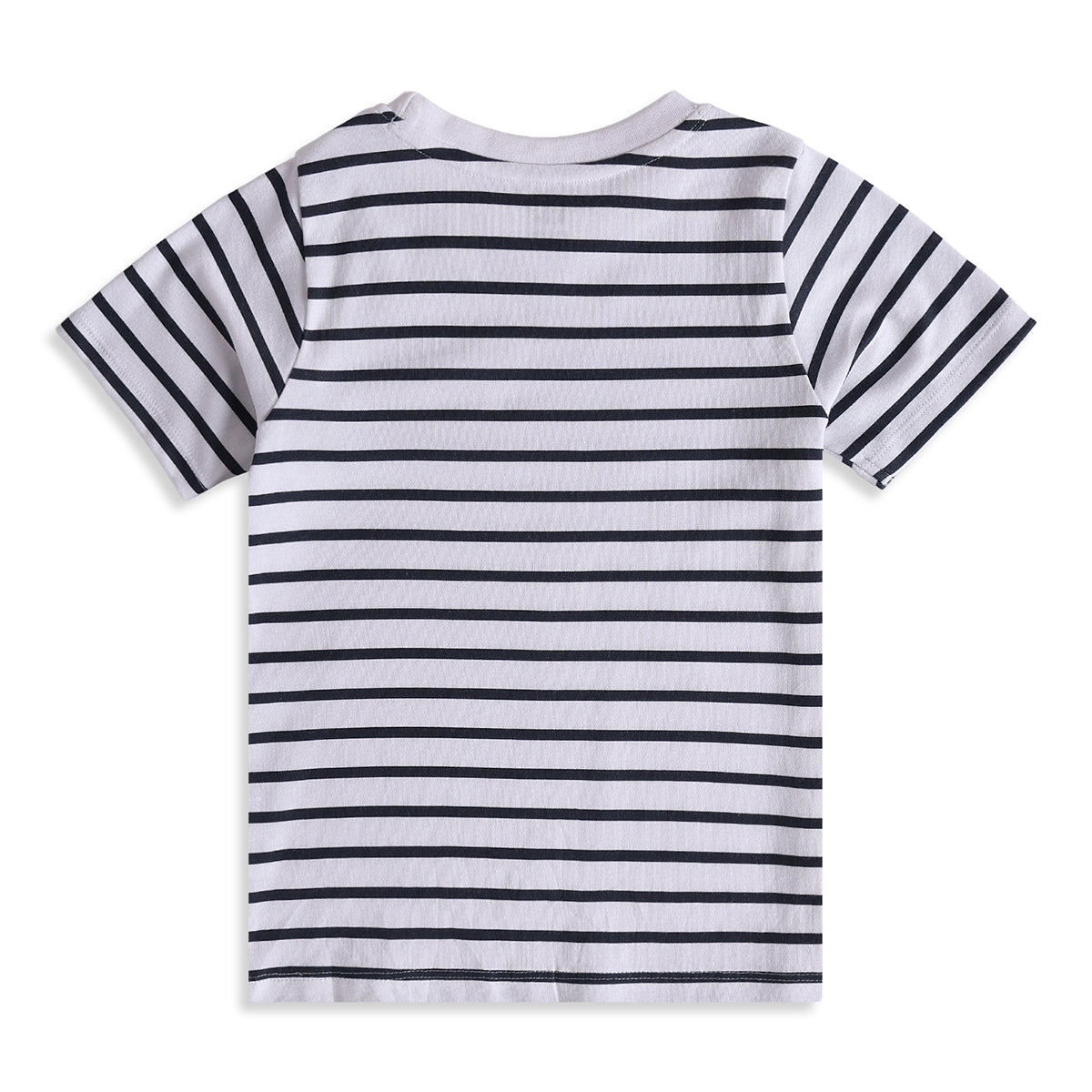 Boys White Black Cotton Striped T-Shirt Regular Fit Casual Wear