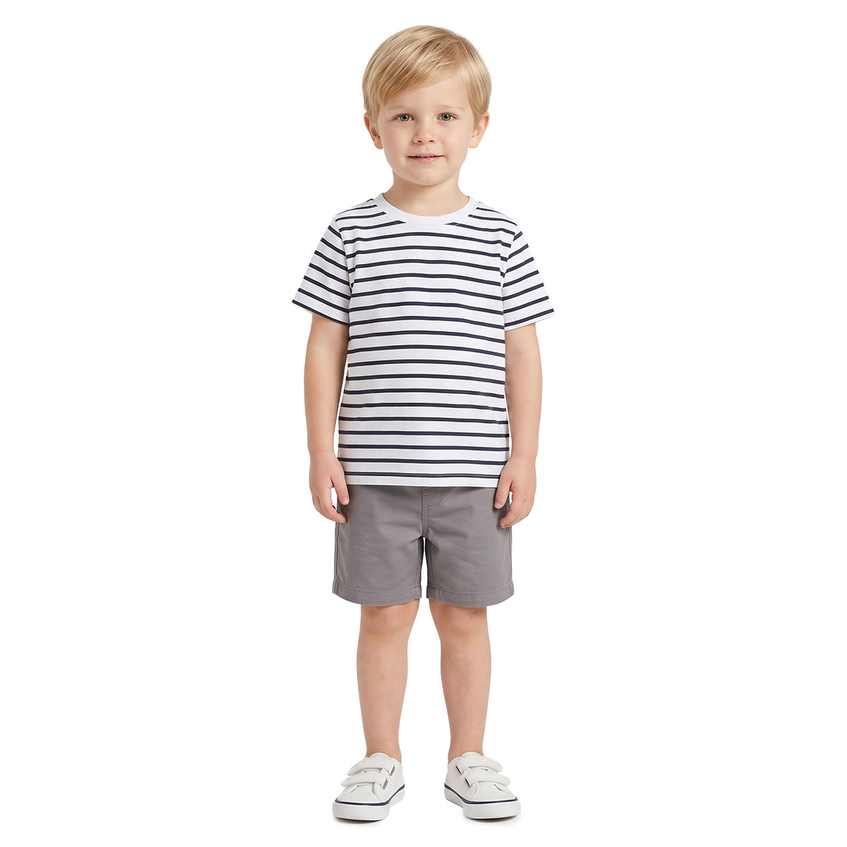 Boys White Black Cotton Striped T-Shirt Regular Fit Casual Wear