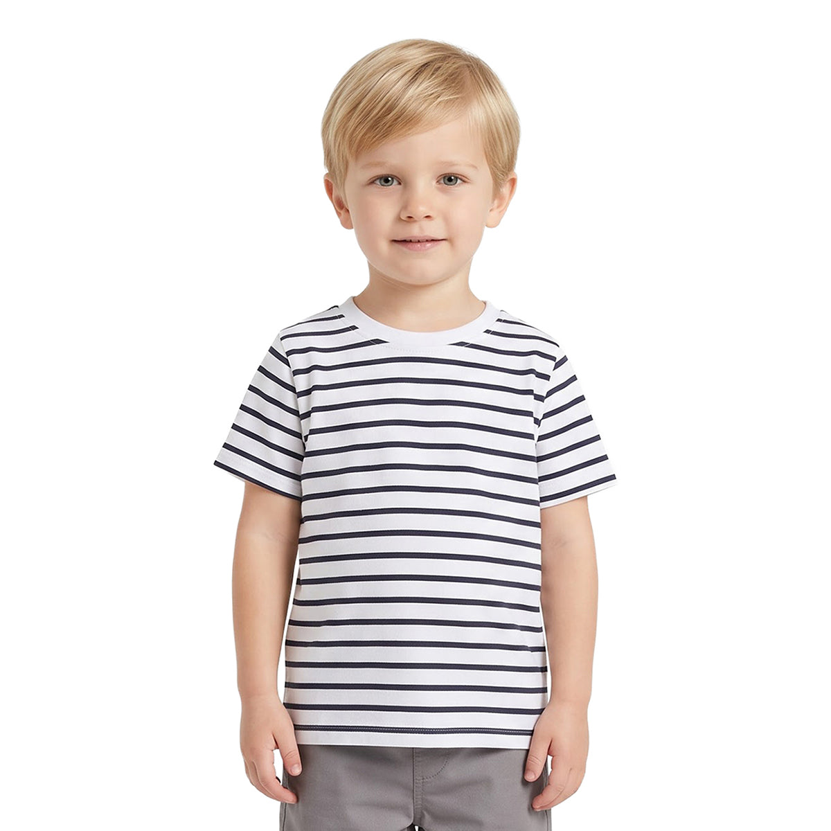 Boys White Black Cotton Striped T-Shirt Regular Fit Casual Wear