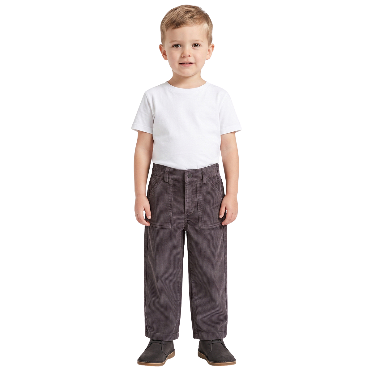Baby Boys Dark Grey Cotton Blend Solid Corduroy Pant Regular Fit