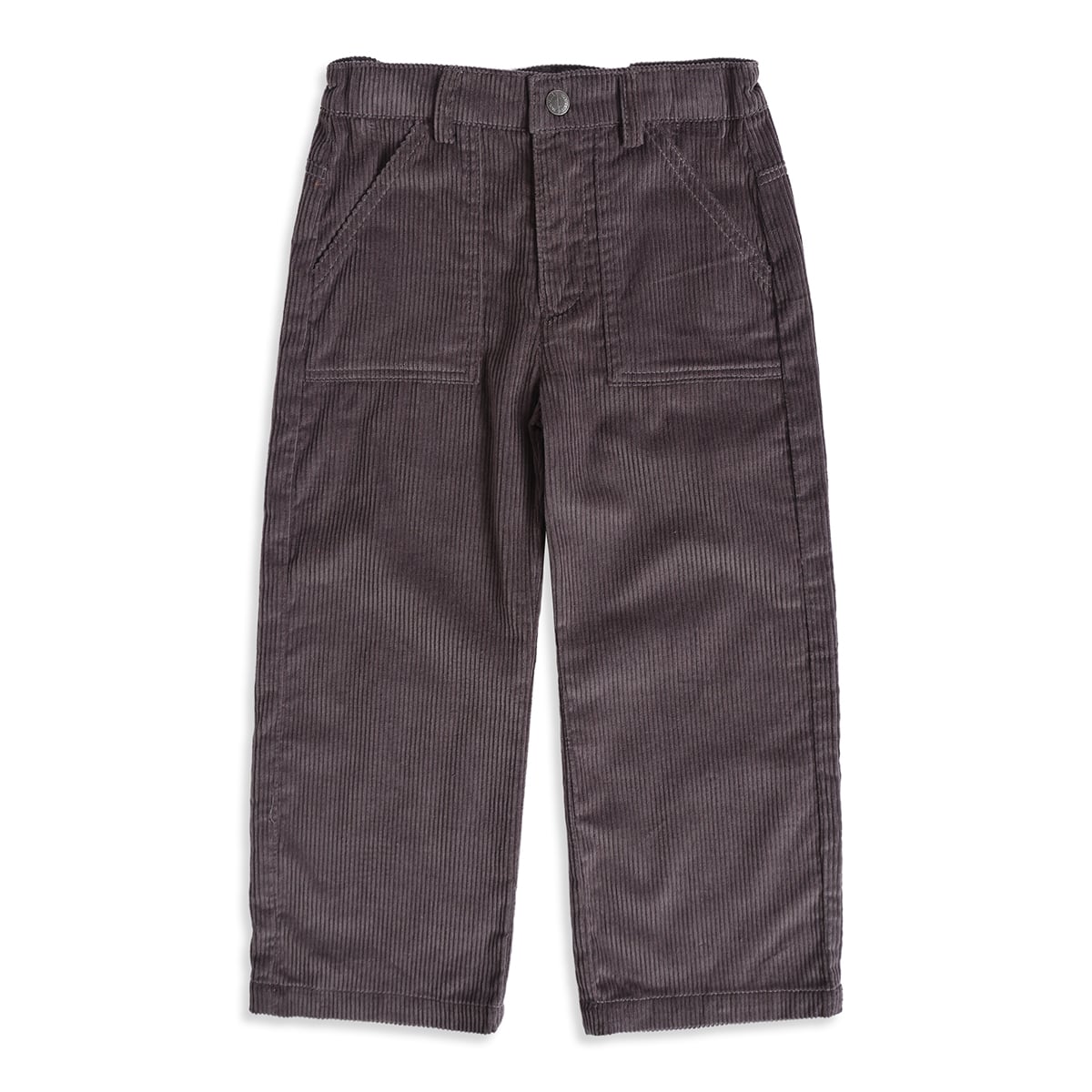 Baby Boys Dark Grey Cotton Blend Solid Corduroy Pant Regular Fit Casual Wear